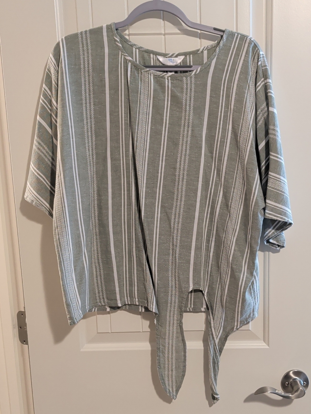 Time & Tru Olive & White Striped Top